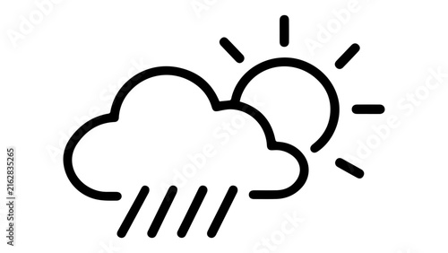 Rainy and sunny weather forecast line icon isolated on white background