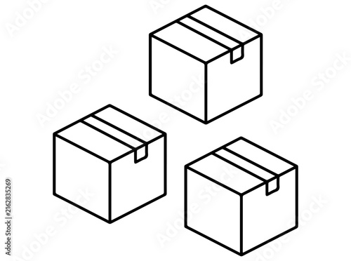 Delivery cardboard box and package line icon isolated on white background