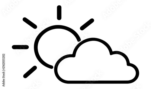 Sun and cloud line icon for partly cloudy weather vector illustration