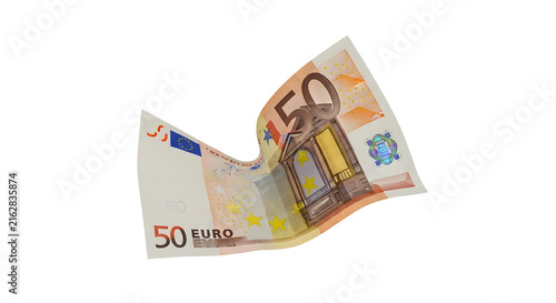 Floating Fifty Euro Banknote Currency Concept Representing European Financial Wealth and Monetary Economic Success on White Background