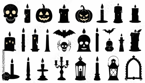 Set of Black Silhouettes of People and Women Icons, Vector Collection of Halloween and Holiday Symbols for Web, Design, Illustration and Sign Elements