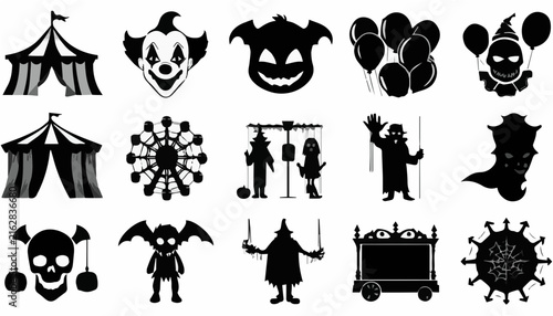 Set of Vector Icons Representing Different Countries with Cartoon Animals, People, Skull, Monster, Cat, Bear and Character Silhouettes
