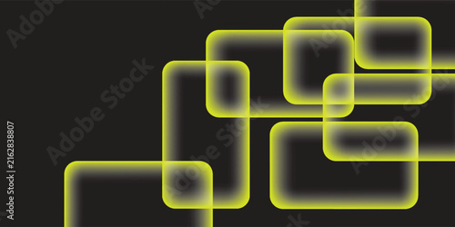Abstract dark background with glowing yellow neon rectangle frames, futuristic geometric shapes, and cyber technology style for gaming poster, website banner, and digital wallpaper