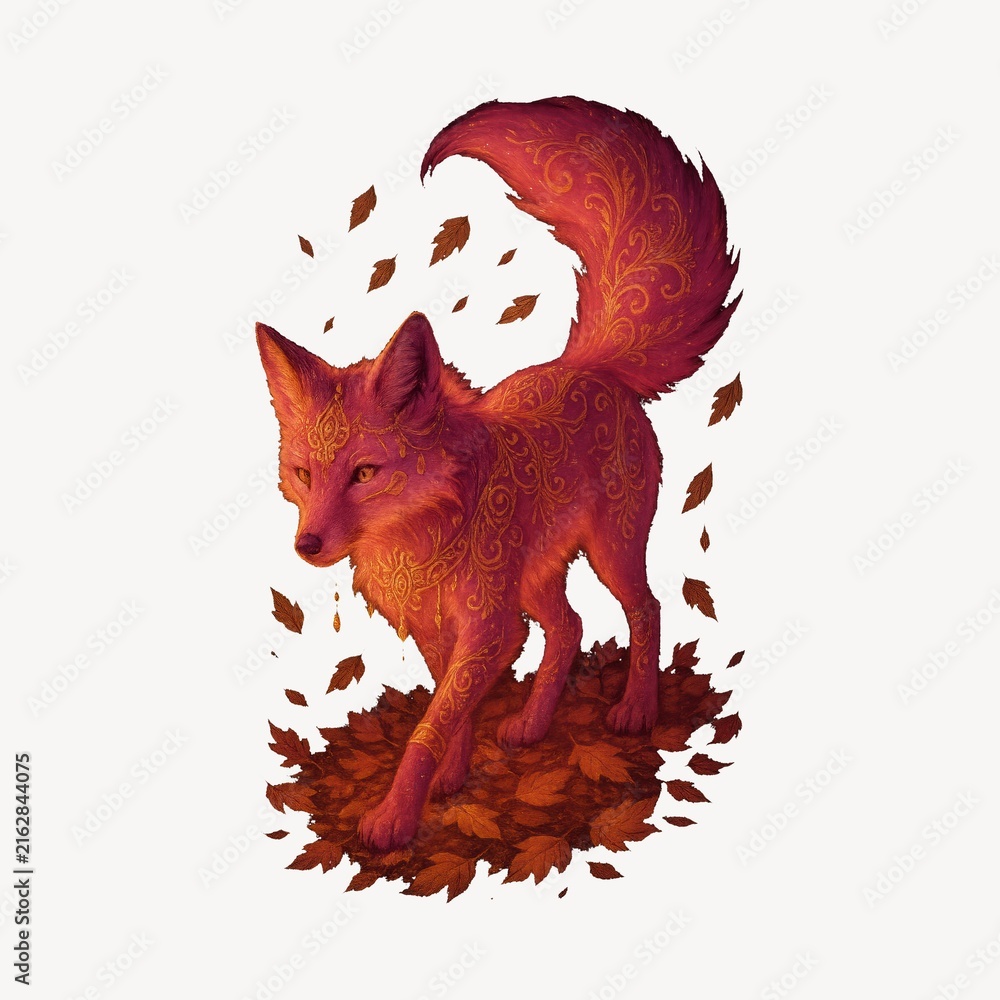 Naklejka premium Whimsical fox with autumn leaves