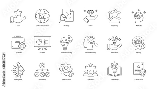 Expertise & Professional Skill Icon Pack Vector Illustration Line Art Outline