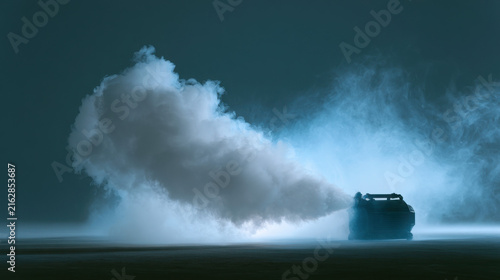 Fog machine producing dense mist in a dark environment  