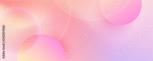 Pastel pink and purple gradient background with circle and halftone dot elements.