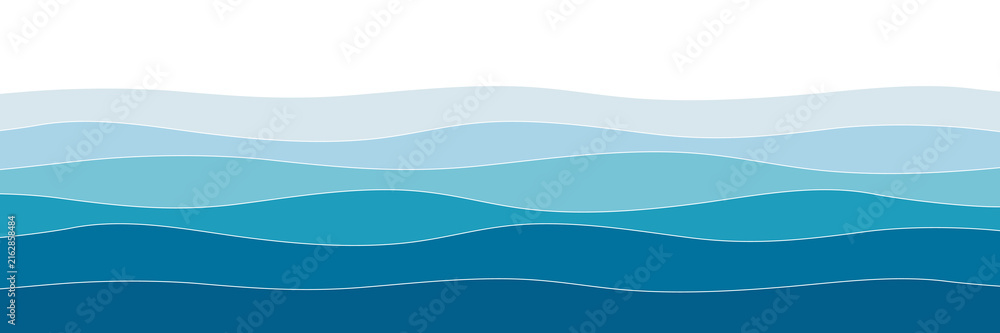 Naklejka premium Blue sea wave background. Ocean abstract waves lines wallpaper. Vector illustration on white.