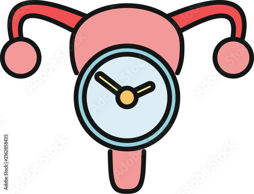 Bild auf Leinwand Uterus icon with a clock symbolizing female reproductive health and fertility ti