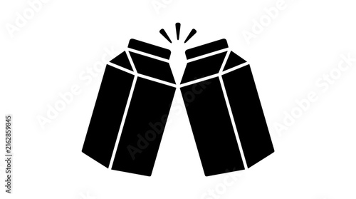 Silhouette of two opening gift boxes with celebratory burst