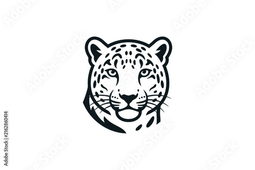 Minimalist Black and White Leopard Head Illustration.