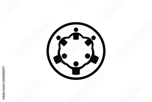 Minimalist black circular team unity icon representing community collaboration and social connection.
