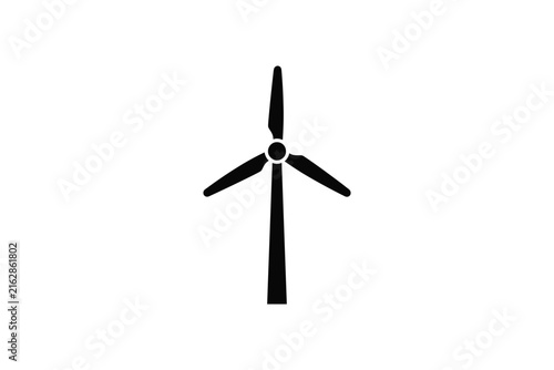 Simple black silhouette of a wind turbine on a white background.
