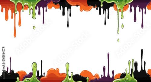 Halloween Dripping Border with Orange Green and Purple Slime