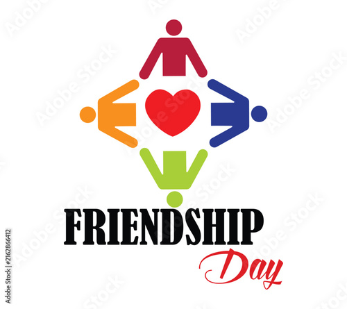 Friendship-Day Celebration Design With Colorful Human Figures And Heart Symbol For Friendship Appreciation