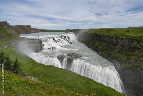 Fotografie Gullfoss (meaning Golden Falls) is an iconic two-tiered waterfall located on the Hvita River in southwest Iceland