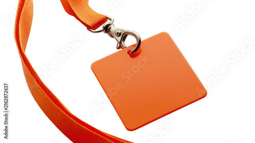 Blank orange ID card with matching lanyard for corporate event or security badge mockup.
