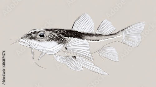 Detailed Illustration of a Freshwater Fish with Intricate Features