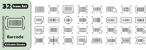 Canvas Print 32 Barcode Vector Outline Icons Set – Barcode Scanner, Product Code, Retail, Sho