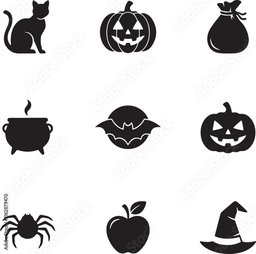 Set of halloween themed icons vector illustration