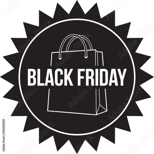 Black friday shopping bag sale tag icon vector illustration