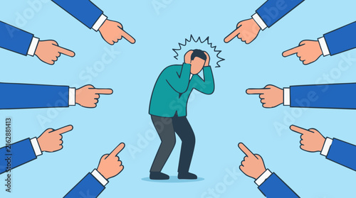 Bild auf Leinwand Stressed person being blamed and shamed by multiple pointing fingers - illustrat