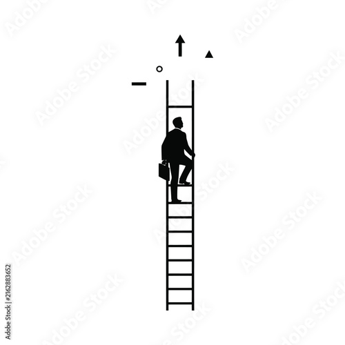 Bild auf Leinwand Silhouette of a businessman climbing a ladder against a white background