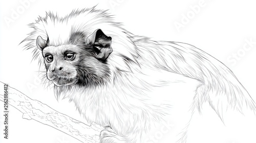 Detailed Line Art of a Monkey Climbing on Tree Branch