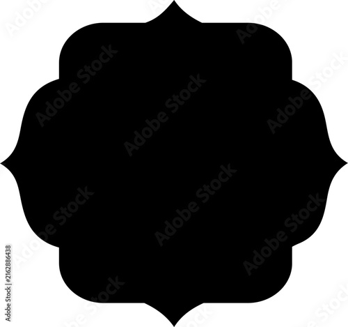 Black Scalloped Round Badge Shape with Rounded Edges on White Background