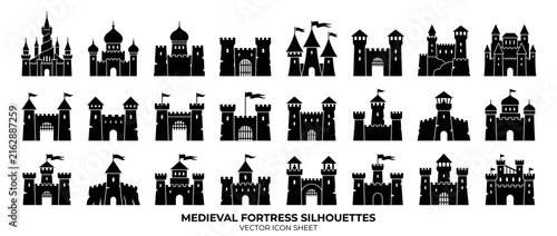 Картината върху платно Collection of Medieval Fortress Silhouettes