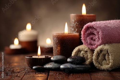 Relaxing Spa Treatment with Candles and Soft Lighting for Stress Relief and Wellness