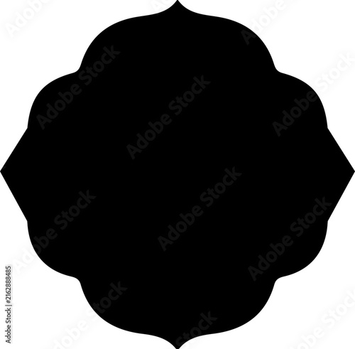 Black Scalloped Round Badge Shape with Rounded Edges on White Background