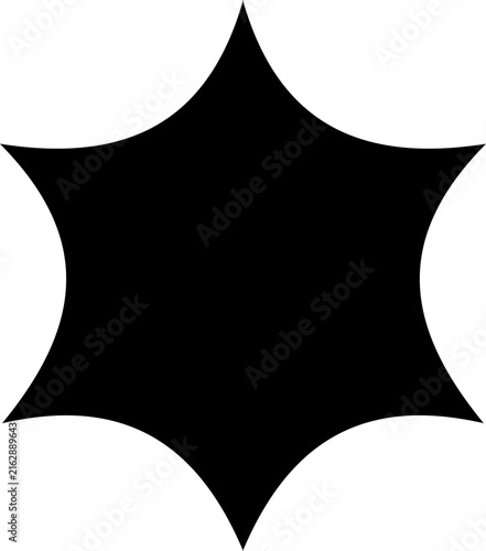 Black Four Point Star Badge Shape with Concave Curved Sides