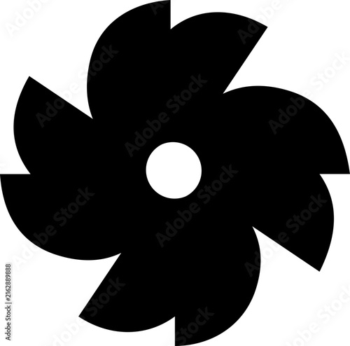 Black Fan Badge Shape with Six Curved Blades and Center Dot