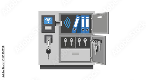 Smart Asset Management Cabinet for Digital Key Storage and Secure Document Archiving Illustration