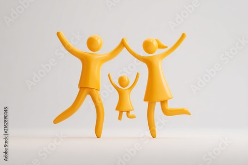 Happy Family Icon with Parents and Child Celebrating Together Creating Joyful Atmosphere in Minimalist Style