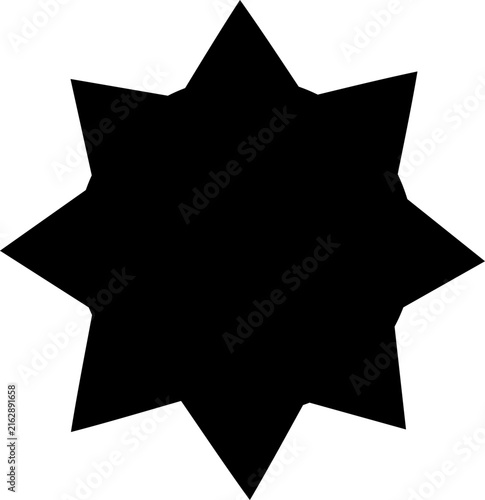 Black Eight Pointed Star Badge Shape on White Background