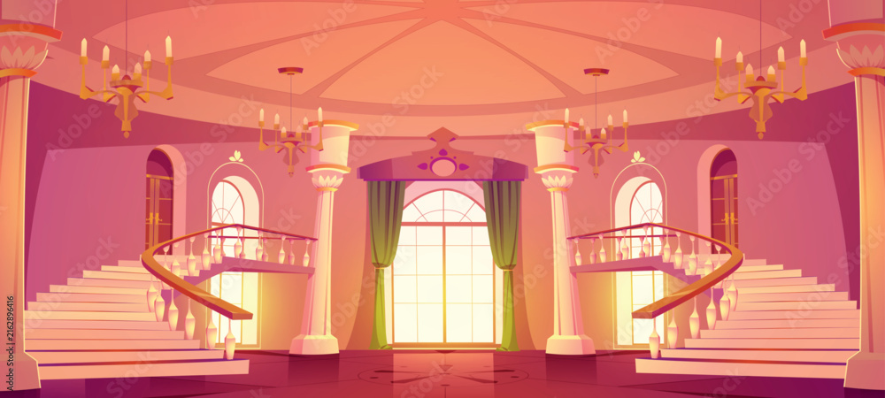 Fototapeta premium Castle hall interior. Royal palace ballroom