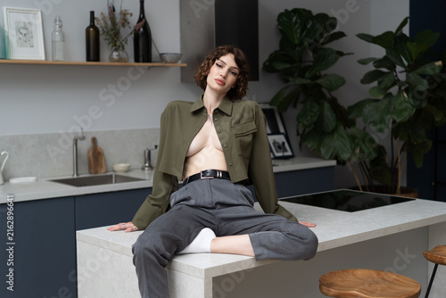 Portrait of a beautiful young woman in a studio 