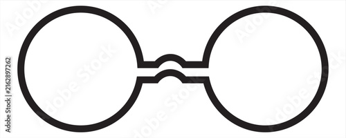 A pair of black, round-framed glasses with thick rims