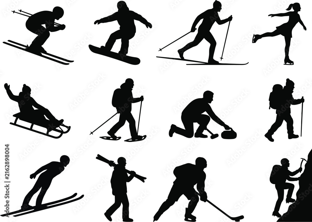 Fototapeta premium Set of winter sports silhouettes