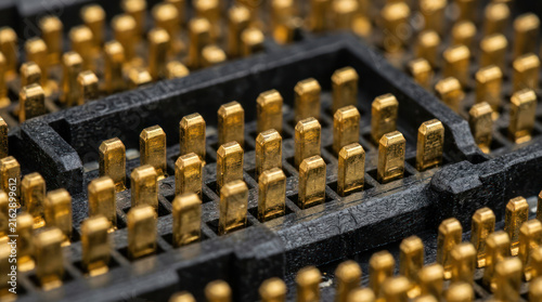 Close up of computer processor pins for technology concept.