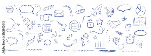 Quadro su tela Chalk sketch business doodle collection featuring money concepts, idea lightbulbs, marketing tools and finance symbols