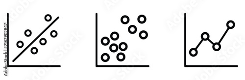 Data statistics and trend analysis linear graph icon collection