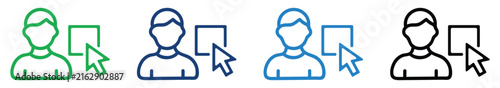User profile selection and online interaction linear icon set