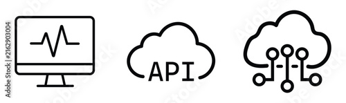 System monitoring and cloud infrastructure api line icons