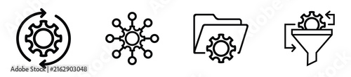 Set of four business process and data management outline icons