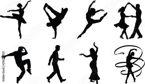 Photography Dancers silhouette vector set isolated on white background for choreography and