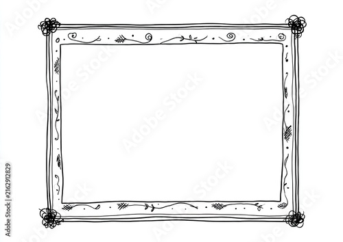 Hand Drawn Decorative Rectangular Frame with Floral Motifs.