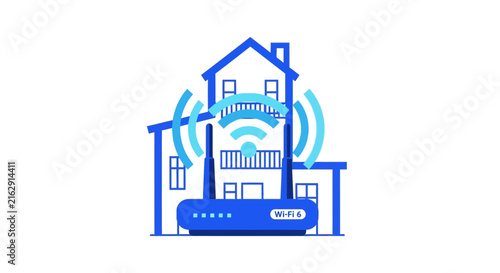 Smart Home Wi-Fi 6 Wireless Router Connection Vector Illustration for High-Speed Internet Connectivity